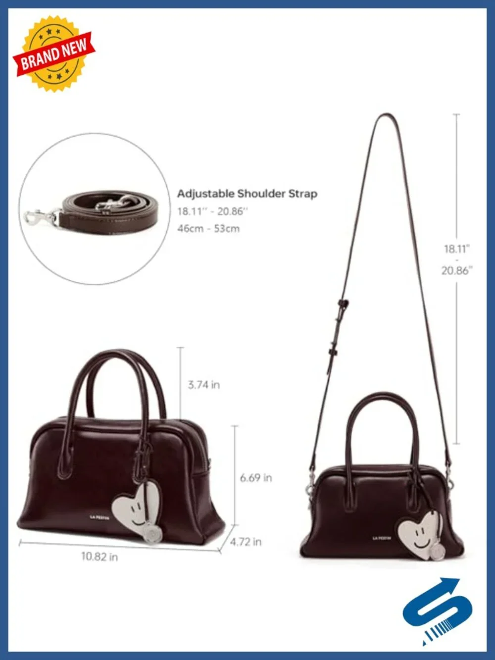 Genuine Leather Top Handle Purse Women Crossbody Shoulder Bag Detachable Strap
